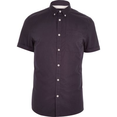 Dark purple twill short sleeve shirt